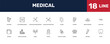 © Abstract - medical icon set with _icon18_, _icon17_, crutches, breath control signs in flat outline style