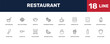 © Abstract - restaurant icon set with _icon18_, _icon17_, appetizers bowl, toasted bread signs in flat outline style