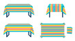 © ai tekno koncept - Tablecloth dining textile with front side rear and top views vector illustration