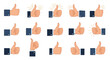 © Johnson - Large collection of hand illustrations showing the thumbs up gesture in various angles and styles on a white background.