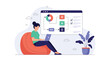 © Monika - Young female designer uses a laptop while sitting on a cozy bean bag chair to organize tasks with a virtual workflow chart.