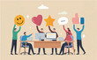 © Hanufa - Customer feedback, user experience client satisfaction, opinion product and services, review rating evaluation concept, young adult or people giving emoticon to feedback such as stars, thumbs up