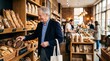 © Suryani - Elderly Man Shopping for Bread in Bakery Store.