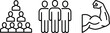 © SAIF820 - Business hierarchy, team structure and leadership concept with people group and strength icons