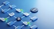 © Pixels Stock - Automated document processing workflow showing organized files connected by blue pathways with gear icon representing efficient data management system and successful approval.