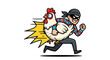 © Jajang - Thief riding a chicken, escaping quickly, cartoon style, funny concept