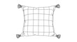 © Shoubj - Simple black and white line drawing of a square decorative throw pillow with a grid pattern and tassels on its corners.
