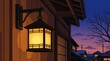 © Duosein - Traditional lantern glowing on wooden house wall at twilight creating cozy aesthetic mood