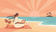 © Tawka - Remote worker sitting on a beach blanket with a laptop computer during a beautiful tropical island sunset.