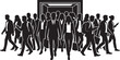 © shakila - Business people walking, office workers commuting, corporate crowd, black silhouettes