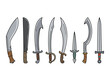 © firman - Several knives and daggers on display in a row for comparison purposes
