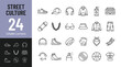 © Jason - Street culture icon set containing sneakers skateboard headphones hoodie spray can boombox fashion accessory urban lifestyle elements editable outline vector illustration for web and mobile design app