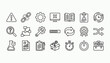 © Abdullah - Black troubleshooting and technical support line icons set. Warning, gear, broken link, settings, error, maintenance and process flow outline symbols. Vector collection of editable stroke icons