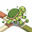 © Prasetya - Smiling turtle on blocks carefully.