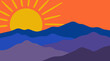 © Nomadic - Stylized mountain landscape with vibrant sun and layered colorful peaks
