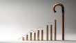 © koranis - A walking cane stands beside a rising graph made of stacked coins, symbolizing financial growth and retirement planning
