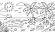 © limaaktar1122 - Kids tropical beach coloring sheet with palm trees and ocean vector art