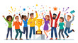 © Dudi - Diverse group celebrating victory with golden trophy and confetti