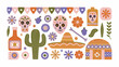 © SayanKumar - Day Of The Dead Floral Ornament With Skulls Cactus And Festive Decorations Vector Illustration dia los