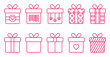© Shadex Studio - Pink line art gift box icon set with different patterns and ribbons for holiday greeting. gift box icons for surprise, shopping, and Christmas. vector illustration.