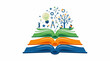 © Gurame - Colorful illustration of an open book with people and symbols emerging from the pages
