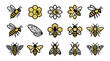 © Adif - Assorted honey bee and flower logo set.