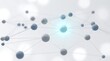 © Stocker - Abstract glowing network of connected blue and gray spheres and lines on a soft white background with bokeh effects, representing technology and data connection.