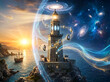 © Muhammad - Magical Cosmic Gateway Lighthouse with Ancient Runes and Galaxies