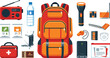 © AdhinChandra - Emergency survival kit vector illustration with backpack radio and first aid gear for disaster preparedness infographics or safety marketing campaigns