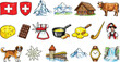 © brthd - Switzerland icon pack of colored pencils crayons european country tourism, identity, attraction, symbol
