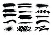 © Romzain - Black spray paint texture brushes and graffiti drip elements with graffiti splatter abstract isolated distressed handwritten spraypaint creative backdrop background