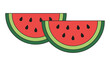 © Alexander - Two stylized watermelon slices arranged side by side with bold outlines and flat colors on a white background summer fruit concept