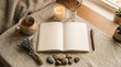 © Sancti Art - Peaceful Mindfulness Setup with Blank Notebook, Lit Candle, and Warm Herbal Tea