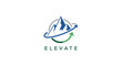© Grangger - Creative mountain peak logo design with an ascending green arrow and 'ELEVATE' text, symbolizing nature's growth and ambition, isolated on a white background.