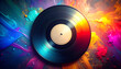© cahyani - Vinyl record on a vibrant abstract multicolored paint splash background, music industry