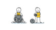 © SPECTRUM HIVE - Stick figure illustration showing two stages of organization: one character with a messy, tangled ball of yarn and another with neatly wound yarn balls, symbolizing problem solving.
