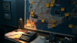 © Justin Eaton - Investigation board with photos, notes, and red string, detailed crime analysis. Mystery and detective concept.