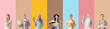 © Pixel-Shot - Diverse group of young adults holding coffee cups on colorful backgrounds
