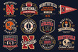 © Baihaki - A collection of vintage-style American football and university sports logos and emblems, featuring various designs with 'Northfield' branding, helmets, footballs, and championship themes.