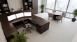© Sekai - Modern U Shaped Corporate Workstation Displaying Blank Screens Beside A Compact Private Office Meeting Zone