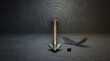 © Helen - Arrow piercing a concentric target symbol on a dark stone surface with a feather and an acorn symbolizing precision focus strategy