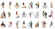 © Asep - Collection of diverse professional characters in business casual attire working and relaxing in various office and home office settings, flat vector illustration.