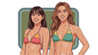 © Stock Image Paradise - Two women in colorful bikinis stand side by side smiling