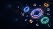 © SnapSpark Studios - Digital E-commerce Network With Glowing Rings Shopping Carts And Credit Cards On Dark Background