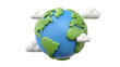 © Julia - Stylized 3D Earth globe with green continents and blue oceans surrounded by fluffy white clouds