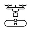 © Design with Enamul - Vector set of delivery drone icons with cargo packages. Minimalist linear outline design of quadcopter UAV flying and landing with parcel boxes isolated on a white background, representing smart logis