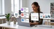 © Maryia - AI content planning scene with human user and laptop, showing one idea expanded into content cards and calendar blocks, practical concept for marketing and creator workflow