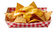 © Solene - Corn tortilla chips with melted cheese sauce in red checkered paper tray