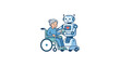 © Bumbu - Caregiver robot assisting senior in wheelchair illustration.