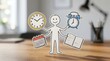 © Sukon - Concept of time management featuring a stick figure holding a clock, calendar, and book.
